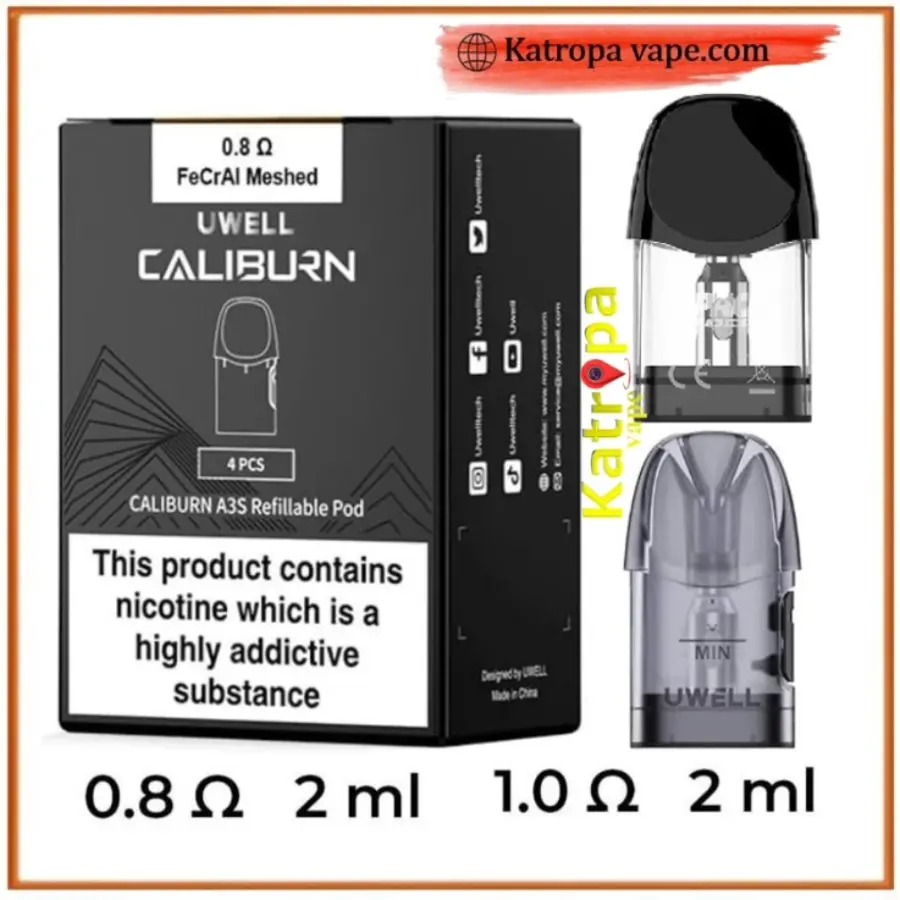 Uwell Caliburn A3S Replacement Pods 0.8Ω/1.0Ω (4 Pack)
