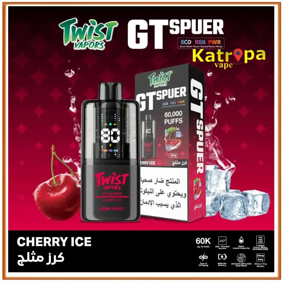 Twist Vapors GT Super Disposable 60000 Puffs – Cherry Ice