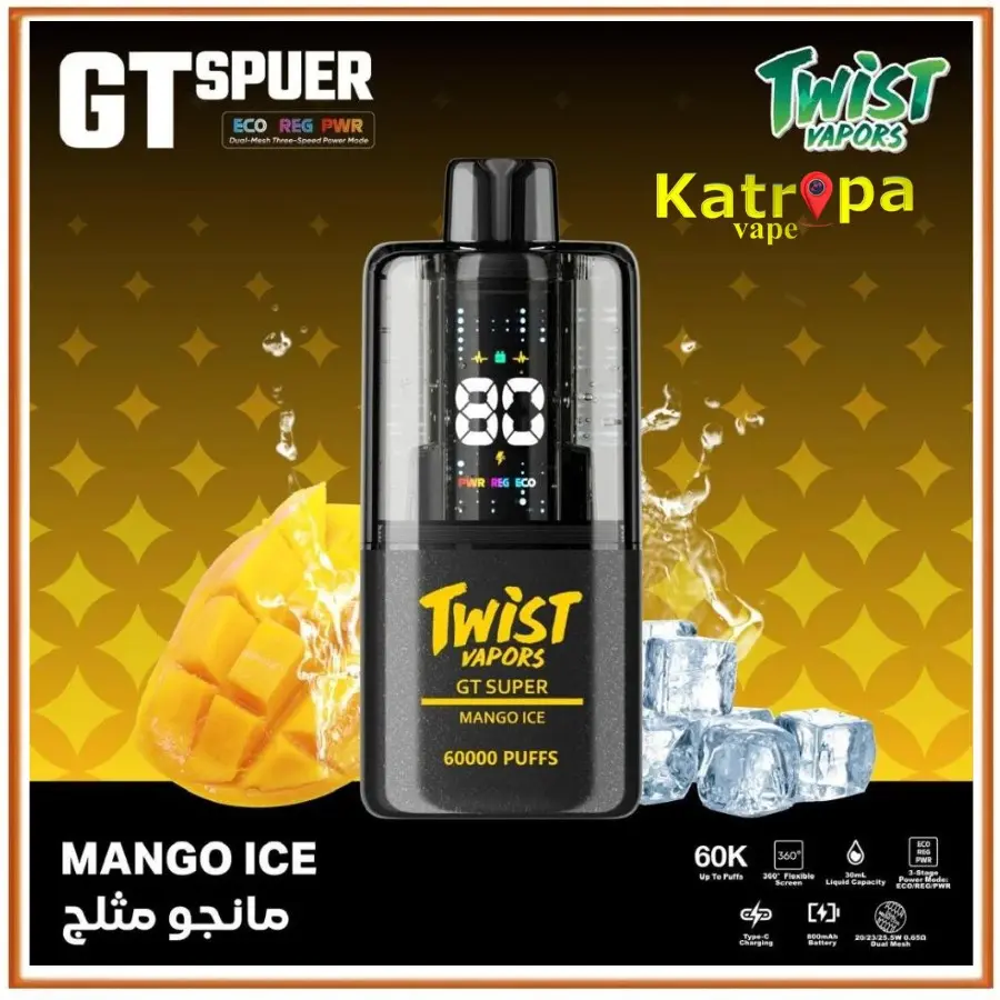 Twist Vapors GT Super Disposable Vape 60000 Puffs – Mango Ice