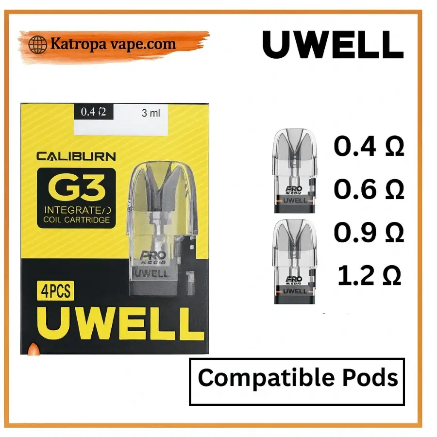 Uwell Caliburn G3 Replacement Pods 3 ml – 0.4Ω / 0.6Ω / 0.9Ω / 1.2Ω
