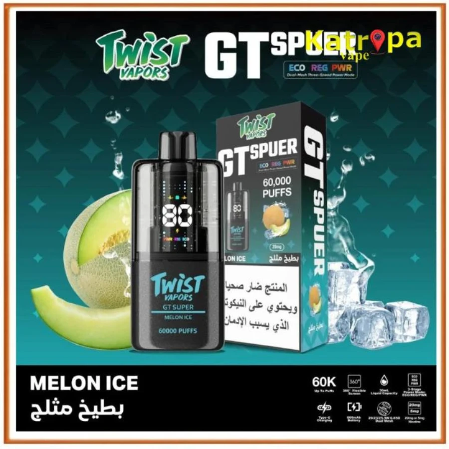 Twist Vapors GT Super Disposable Vape 60000 Puffs – Melon Ice